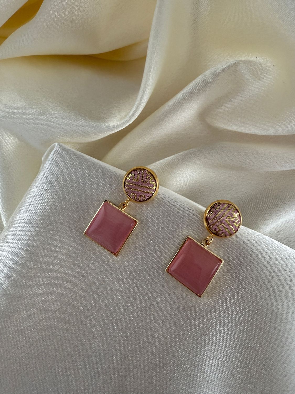 Silk Square Earrings, Rose Pink