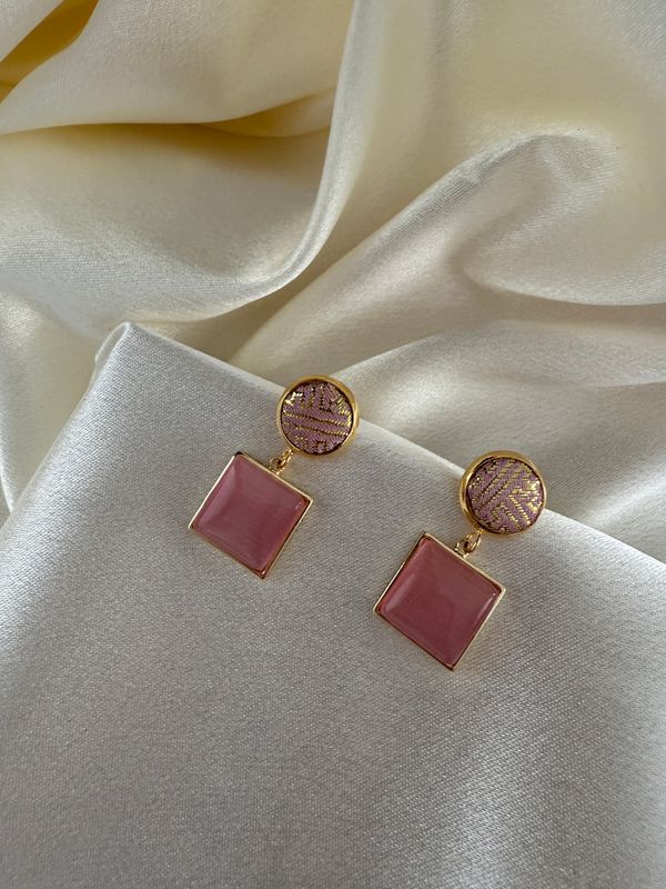 Silk Square Earrings, Rose Pink
