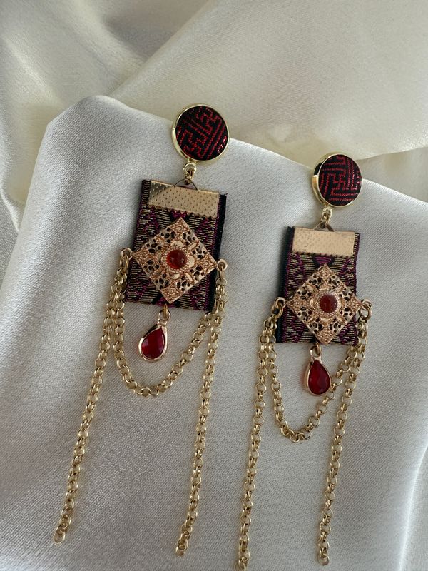 Deep Red Silk Vintage Earrings