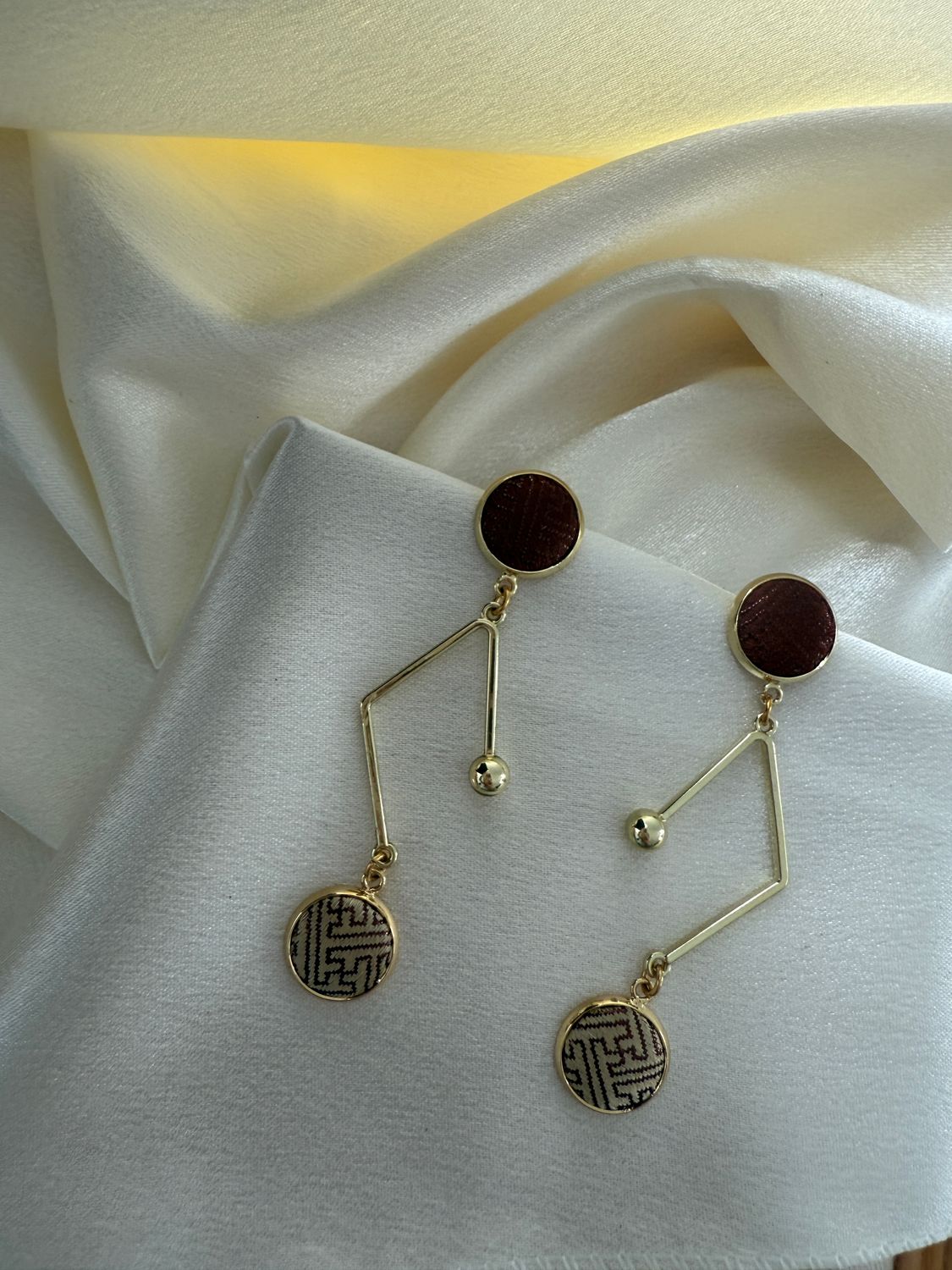 Geometric Silk Earrings, Brown