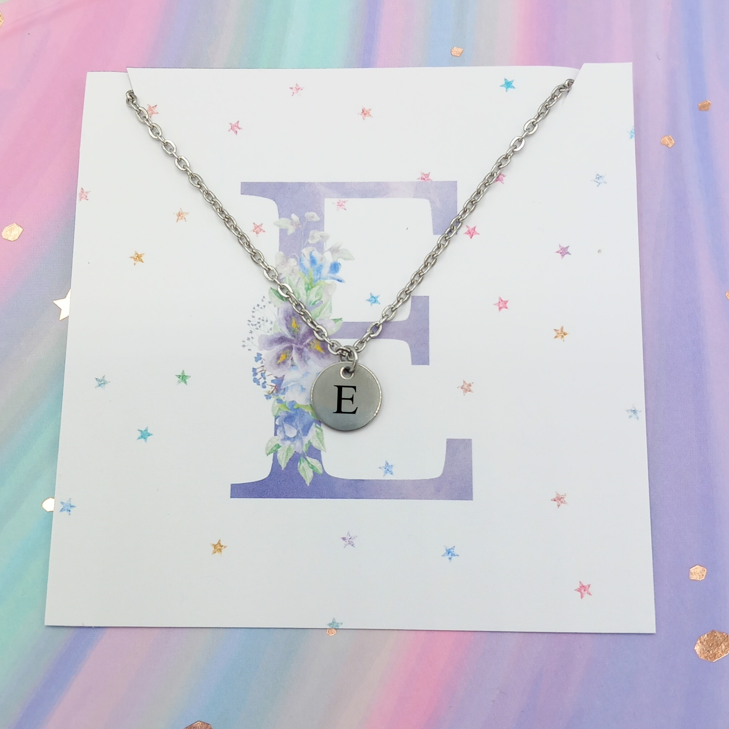 Initial mini circle charm necklace - lilac