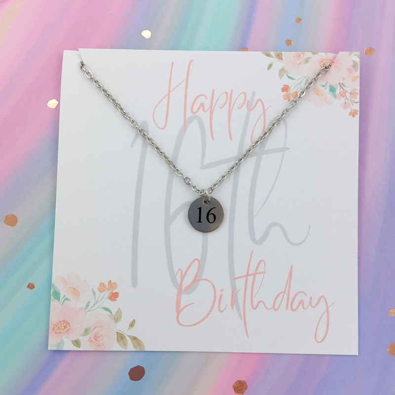 Birthday age mini circle charm necklace - Floral