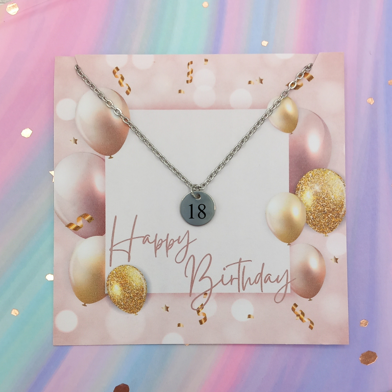 Birthday age mini circle charm necklace - balloons