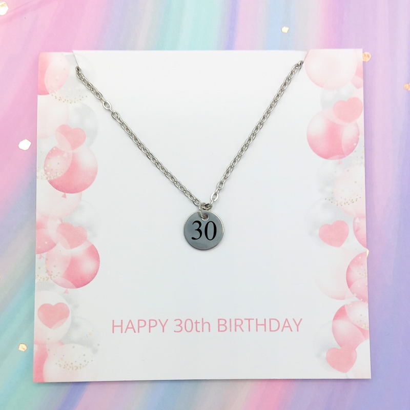 Birthday age mini circle charm necklace - pink balloons
