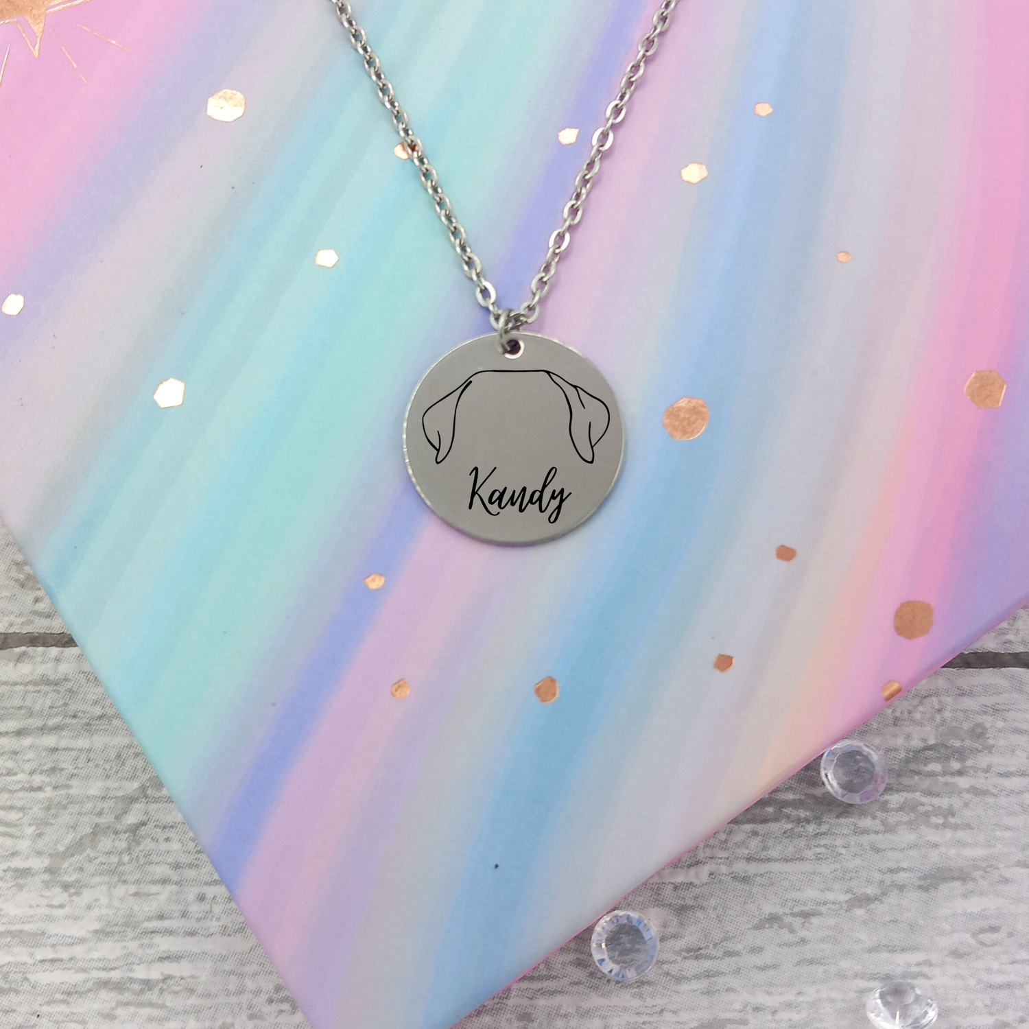 Dog ear necklace, personalised with your chosen pet ears and name