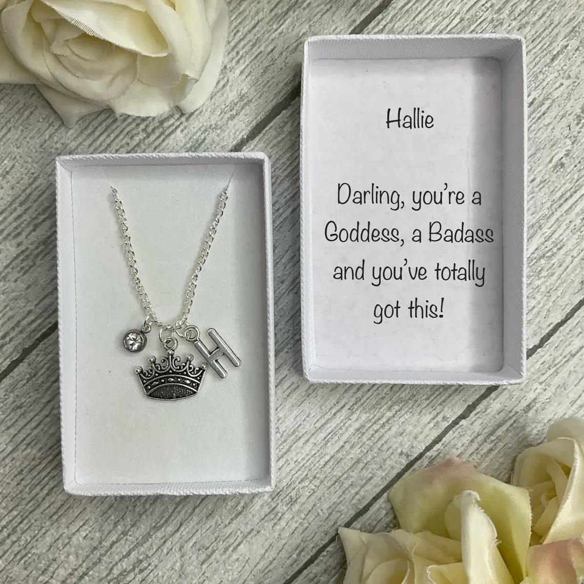 Queen Crown necklace with crown, birthstone and initial charms