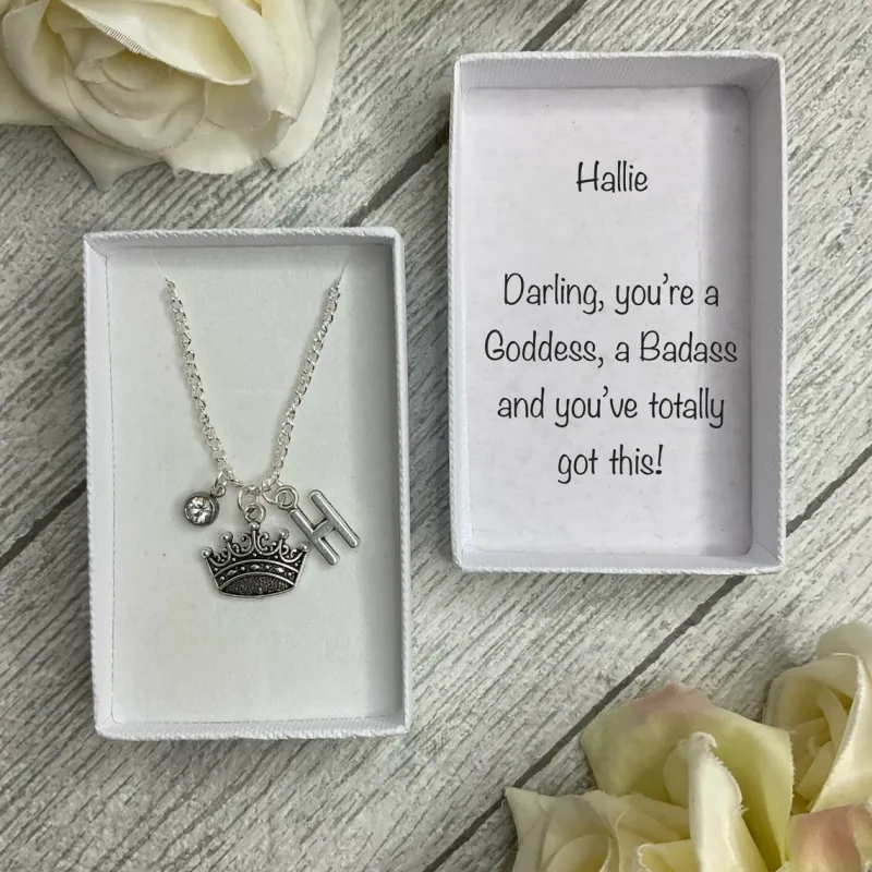 Queen Crown necklace with crown, birthstone and initial charms