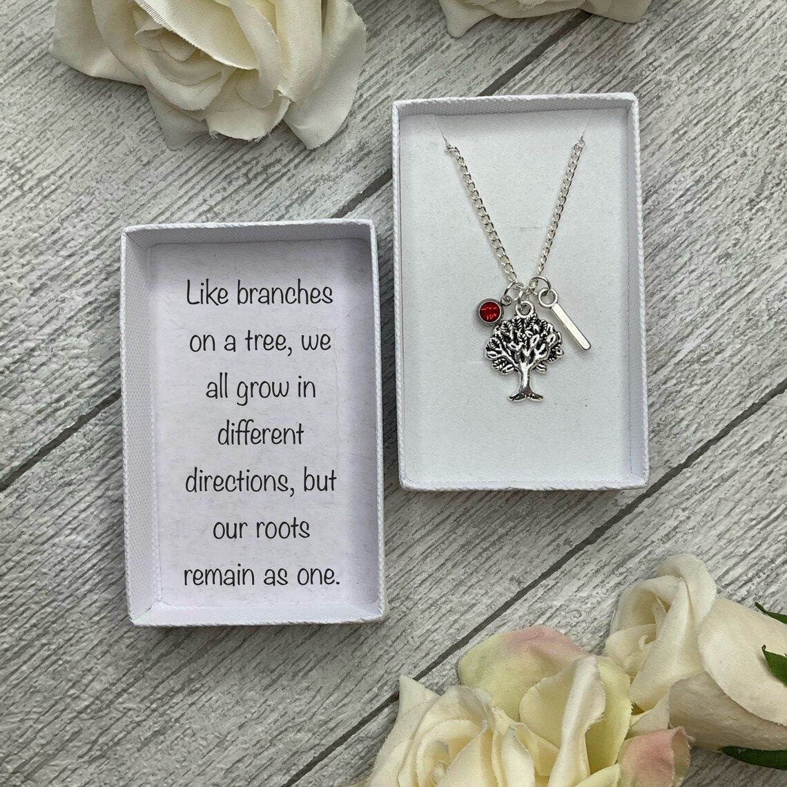 Tree of life necklace with tree, birthstone and initial charms