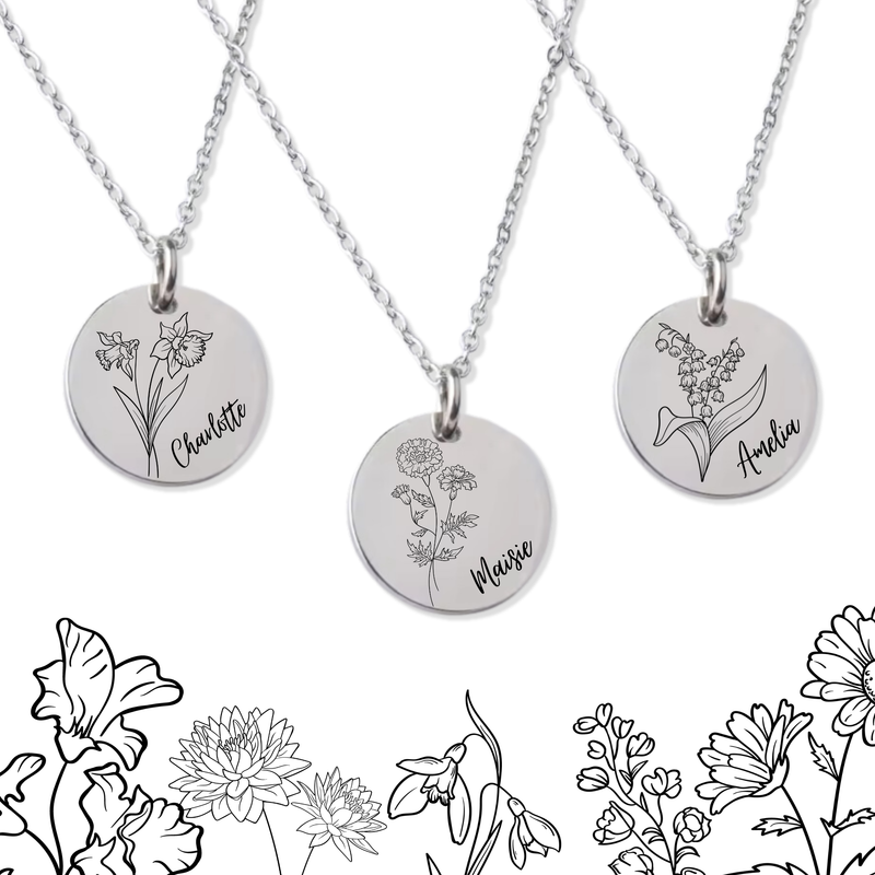 Birthflower necklace, personalised with your chosen Birthflower and name