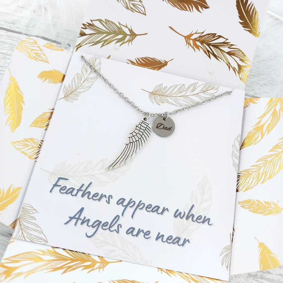 Memorial feather pendant necklace, add a personalised charm