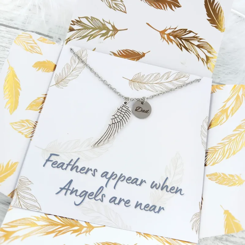 Memorial feather pendant necklace, add a personalised charm