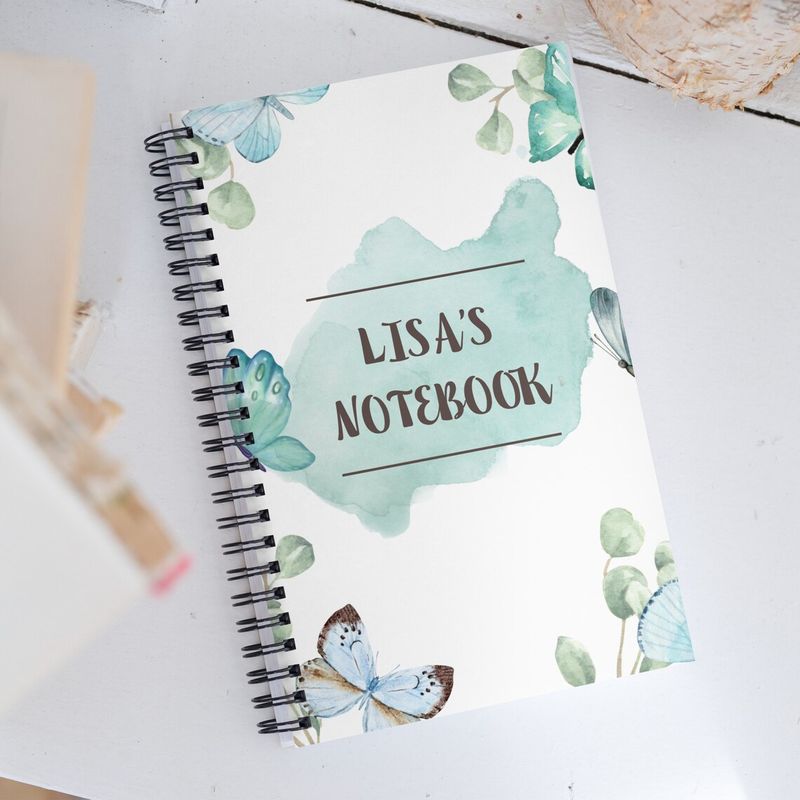 Green Watercolour Floral Personalised Notebook