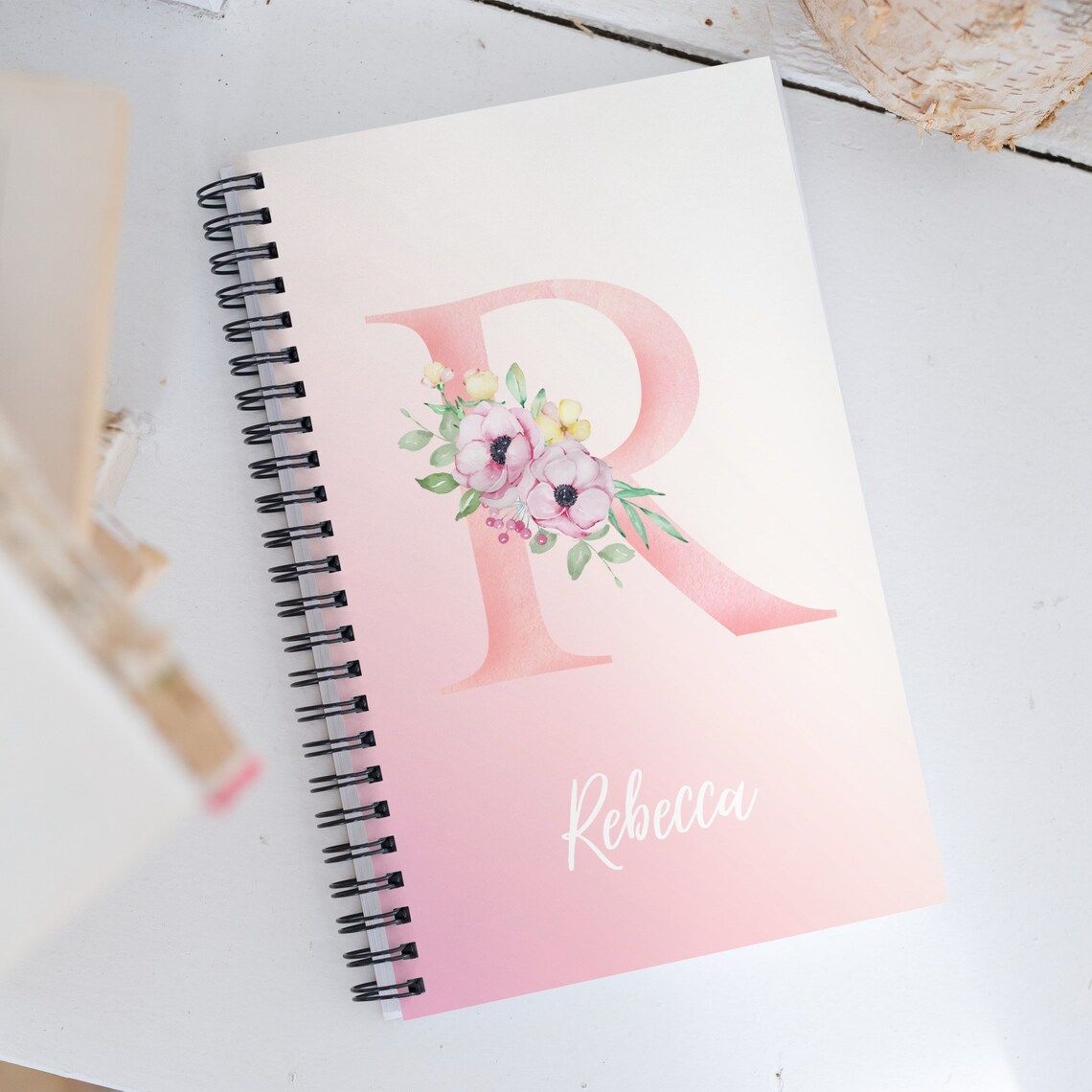 Pink and white Initial name personalised Notebook