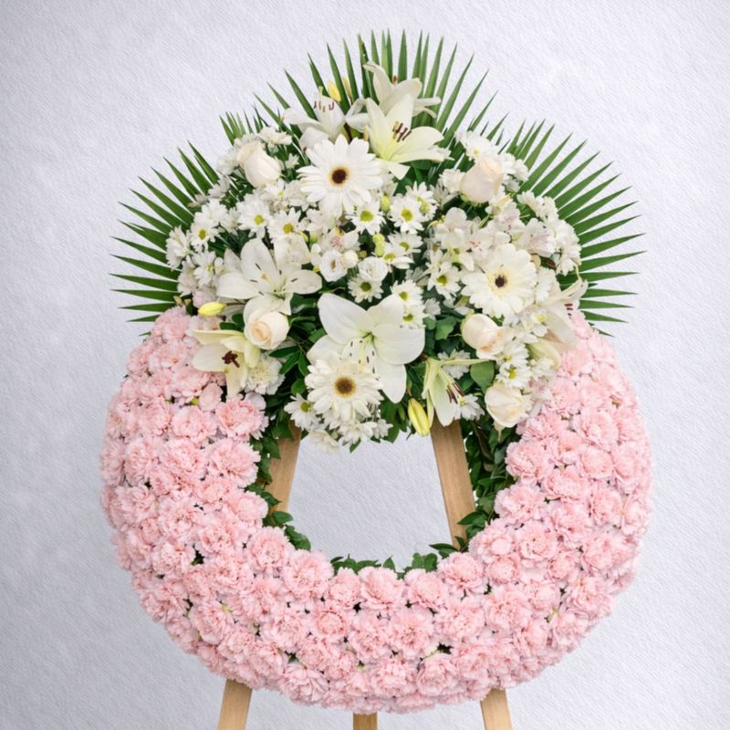 CORONA FUNERARIA CON UN CABECERO - ROSA