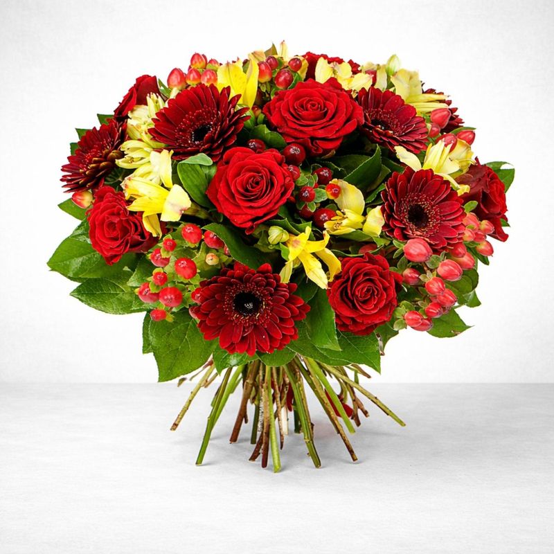 RAMO VALENTINA - ROSAS ROJAS Y GERBERAS