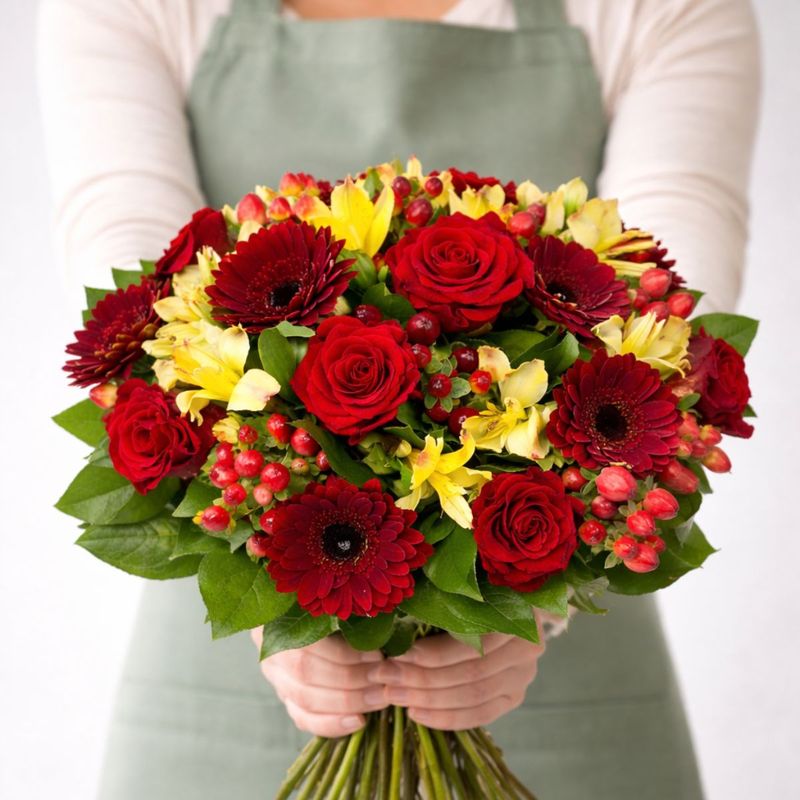 RAMO VALENTINA - ROSAS ROJAS Y GERBERAS