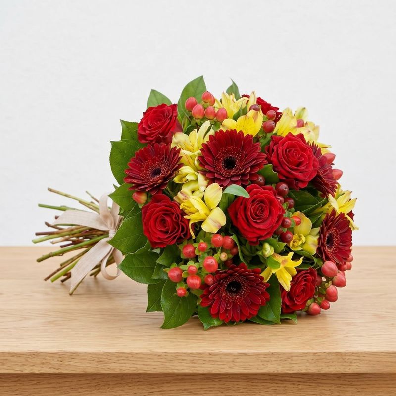 RAMO VALENTINA - ROSAS ROJAS Y GERBERAS