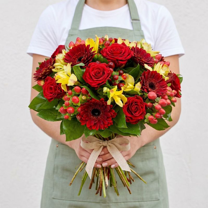 RAMO VALENTINA - ROSAS ROJAS Y GERBERAS