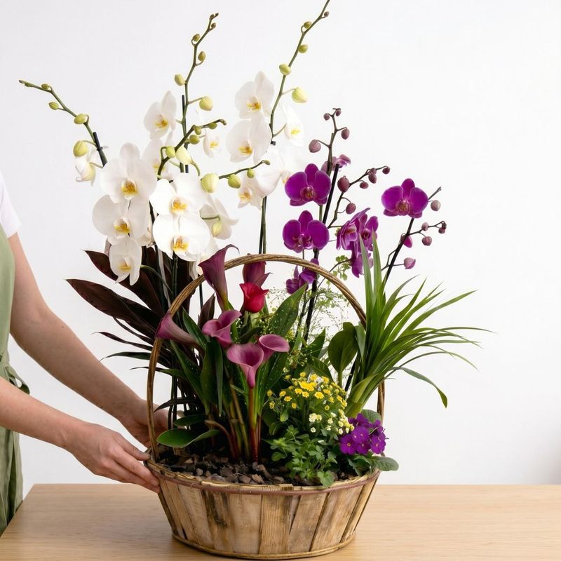 Cesta de plantas con orquideas