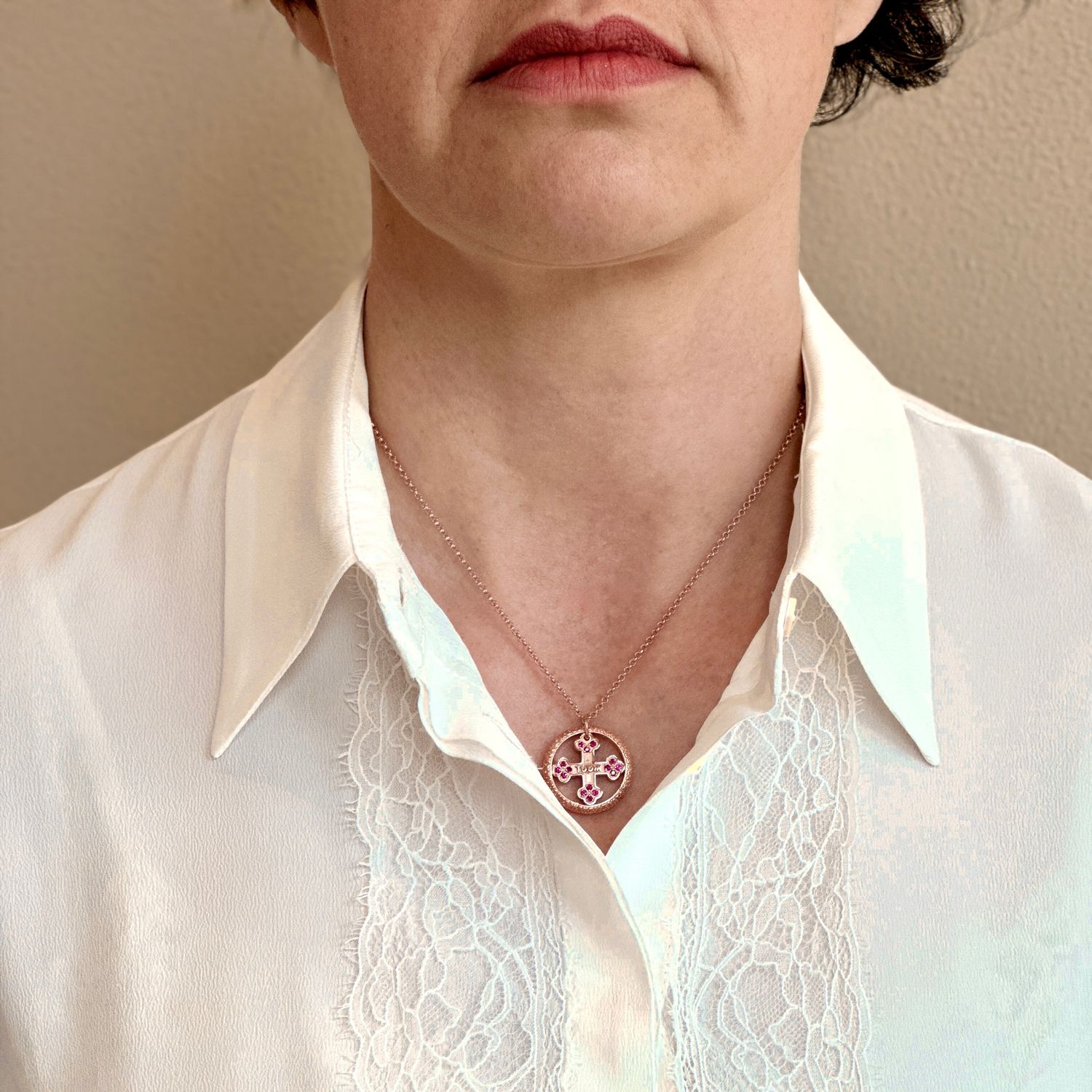 TUUM COLLANA FLORE LUX  AG 925 ROSA E RUBINI