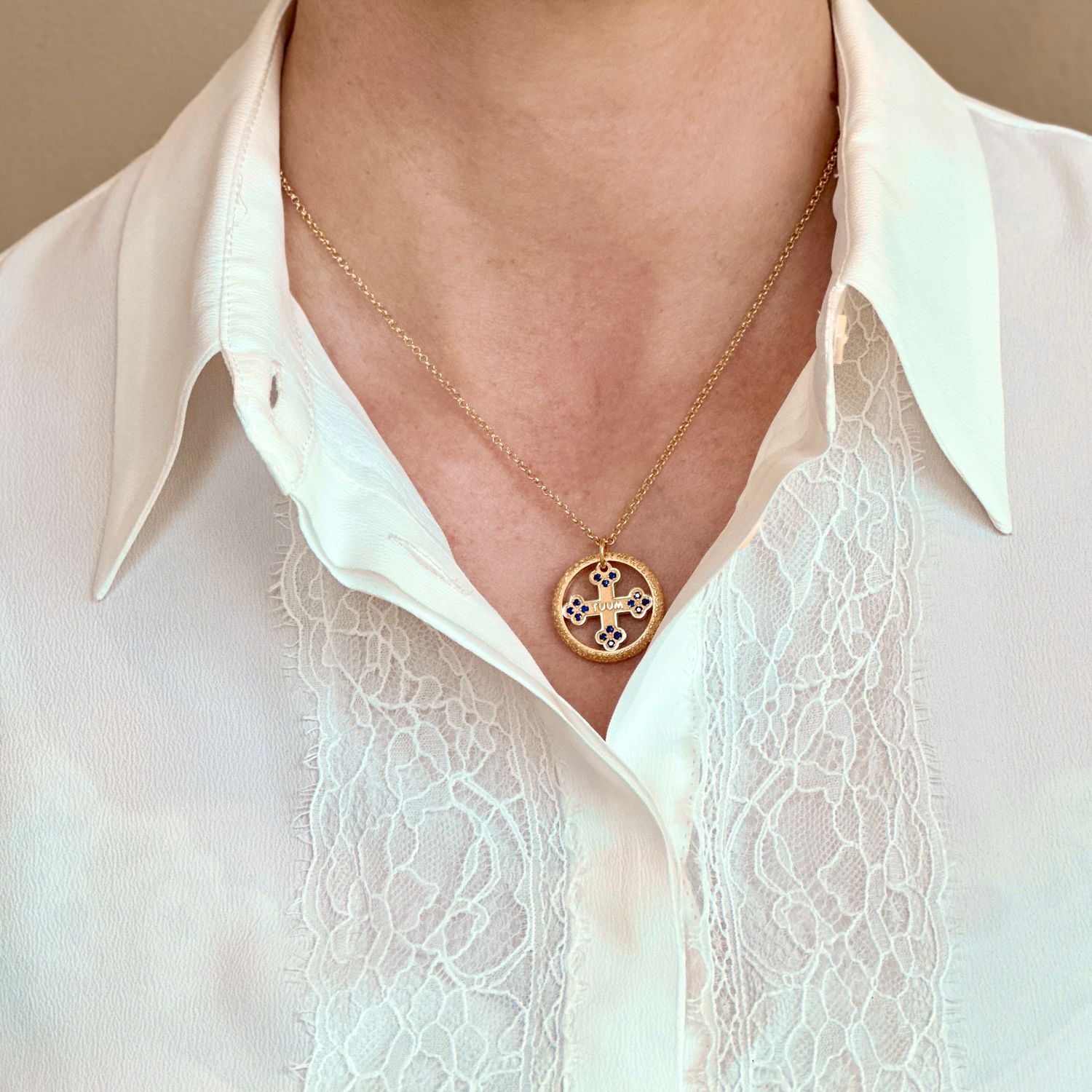 TUUM COLLANA FLORE LUX  AG 925 T-GOLD E ZAFFIRI BLU
