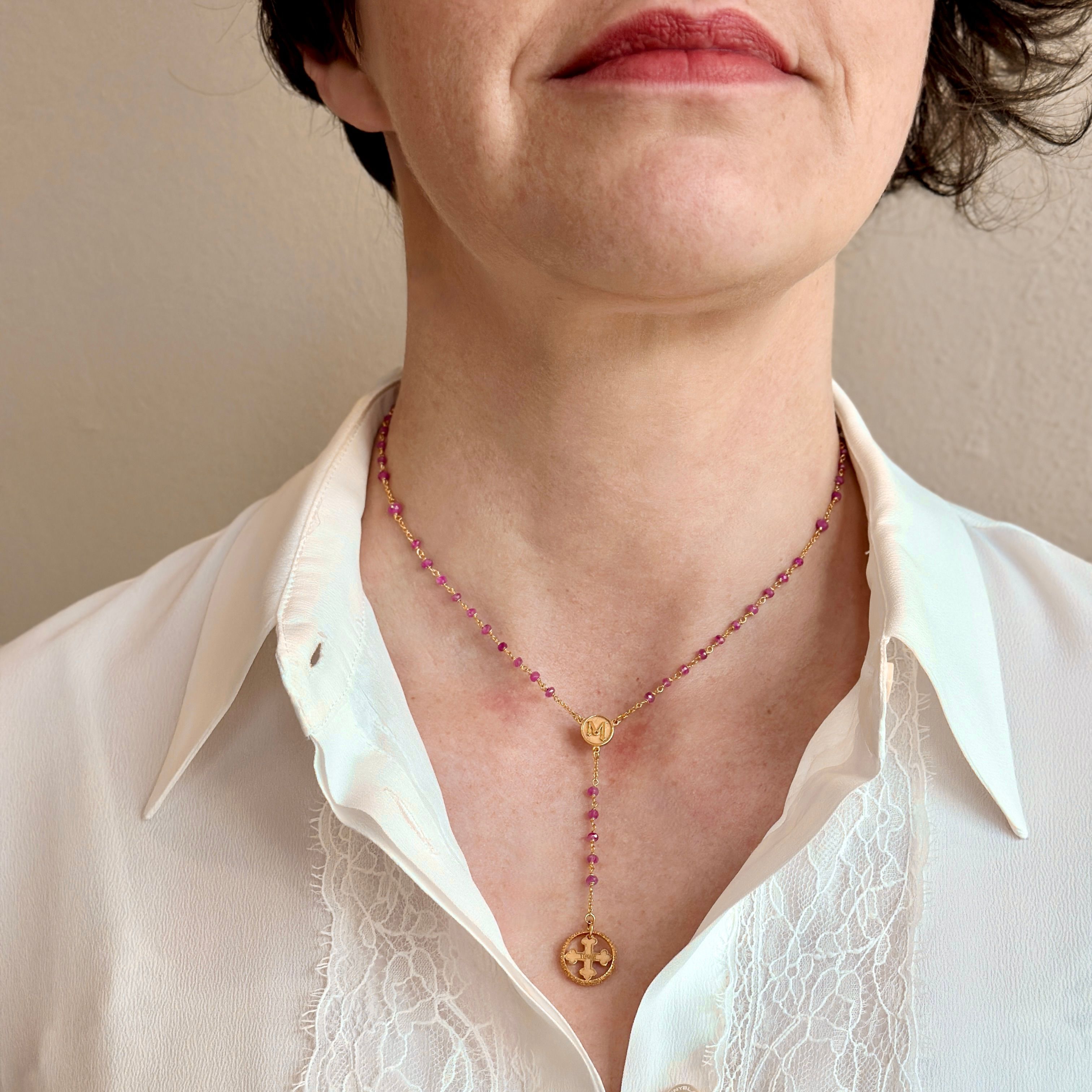 TUUM COLLANA ROSARIO IN ORO GIALLO 9 KT CON RUBINI