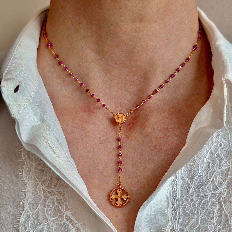 TUUM COLLANA ROSARIO IN ORO GIALLO 9 KT CON RUBINI