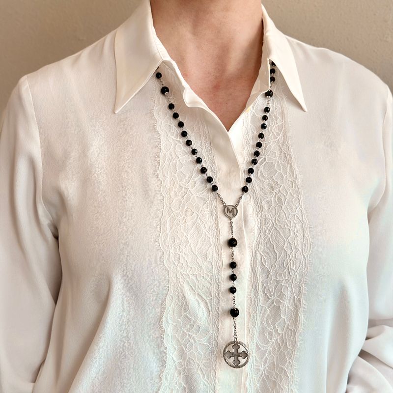 TUUM COLLANA ROSARIO MAGNUM AG 925 RODIATO E ONICE TUUM COLLANA ROSARIO MAGNUM AG 925 RODIATO E ONICE
