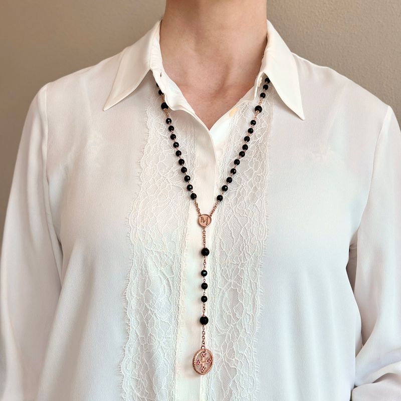 TUUM COLLANA ROSARIO MAGNUM LUX AG 925 ROSA E ONICE CON RUBINI TUUM COLLANA ROSARIO MAGNUM LUX AG 925 ROSA E ONICE CON RUBINI