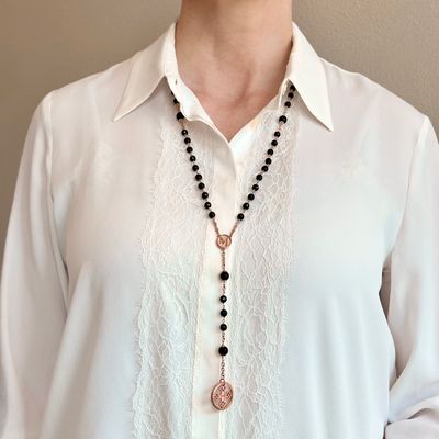 TUUM COLLANA ROSARIO MAGNUM LUX AG 925 ROSA E ONICE CON RUBINI