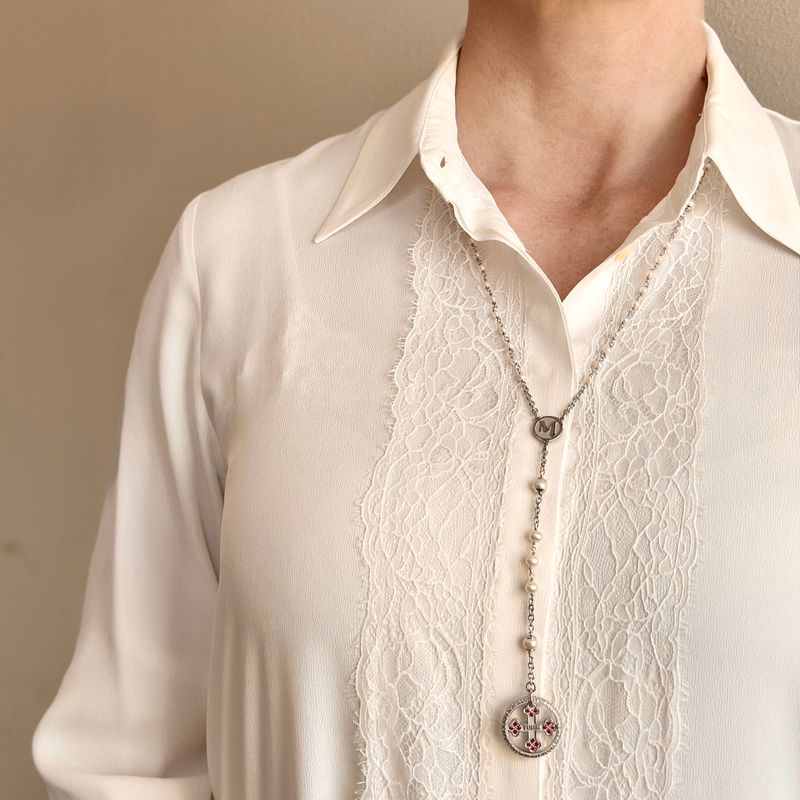 TUUM COLLANA ROSARIO PERLE LUX AG 925 RODIATO PERLE E RUBINI TUUM COLLANA ROSARIO PERLE LUX AG 925 RODIATO PERLE E RUBINI