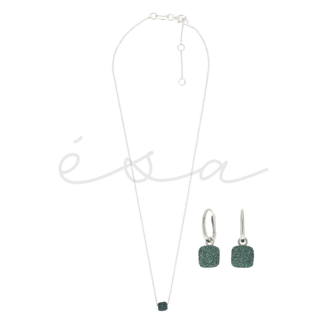 PESAVENTO SET  GIROCOLLO & ORECCHINI POLVERE DI SOGNI VERDE FORESTA NERA