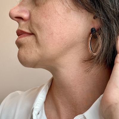 PESAVENTO ORECCHINI PENDENTI DOPPIO OVALE POLVERE DI SOGNI NERA
