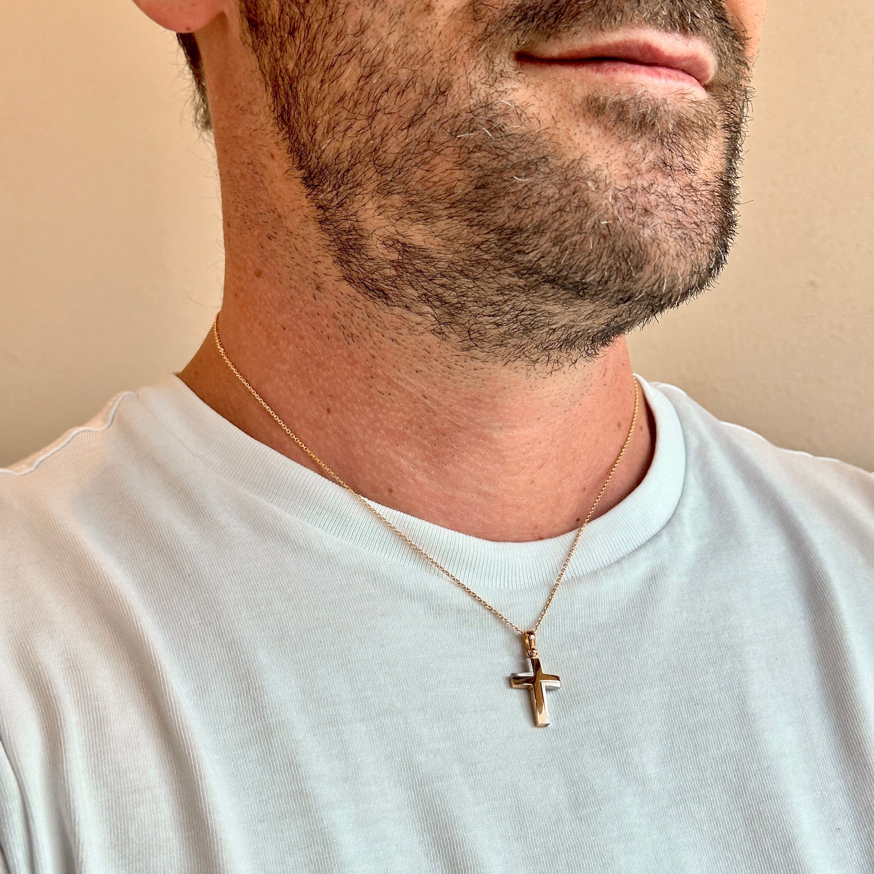 ÉSA CATENA CON CROCE ORO GIALLO 18kt. DETTAGLIO BIANCO