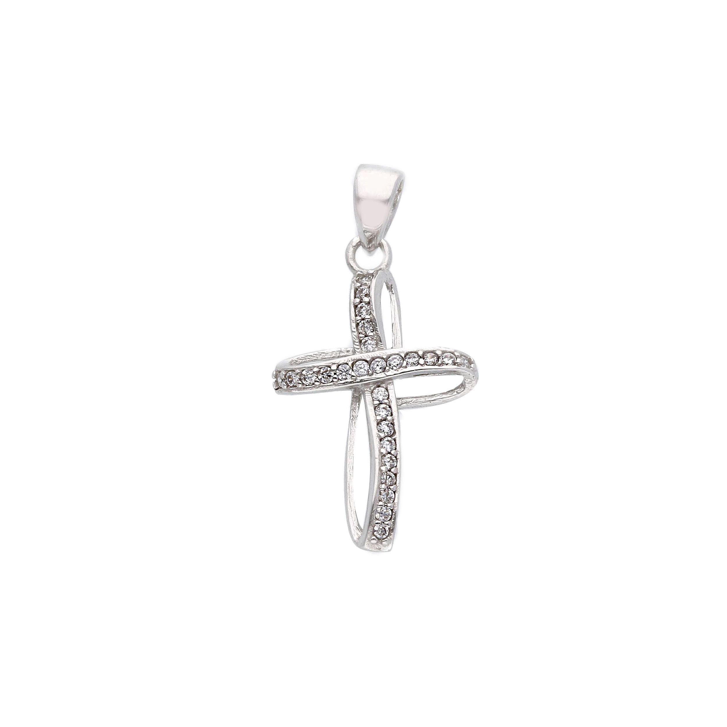 ÉSA CATENA CON CROCE ELEGANTE ORO BIANCO 18kt. ZIRCONI BIANCHI