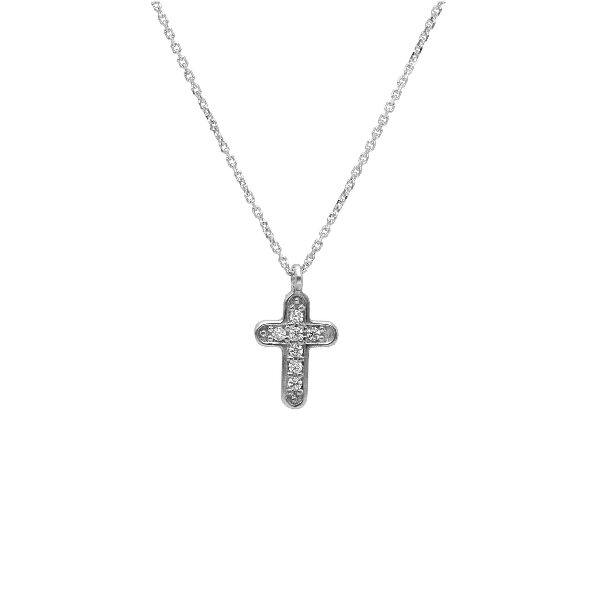 ÉSA GIROCOLLO CON CROCE ORO BIANCO 18kt. ZIRCONI BIANCHI