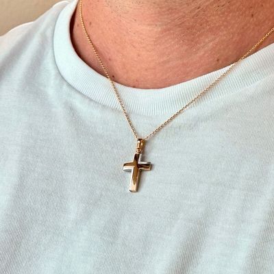 ÉSA CATENA CON CROCE ORO GIALLO 18kt. DETTAGLIO BIANCO