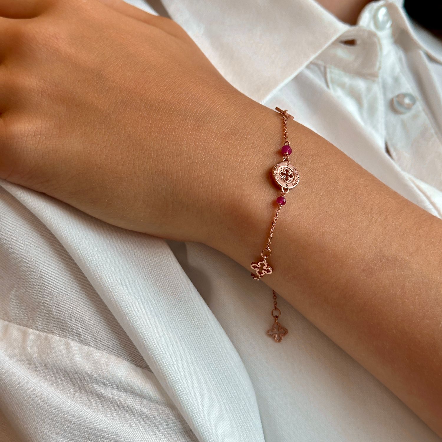TUUM BRACCIALE IN ORO ROSA 9kt. E RUBINI - TIMOR DI DIO