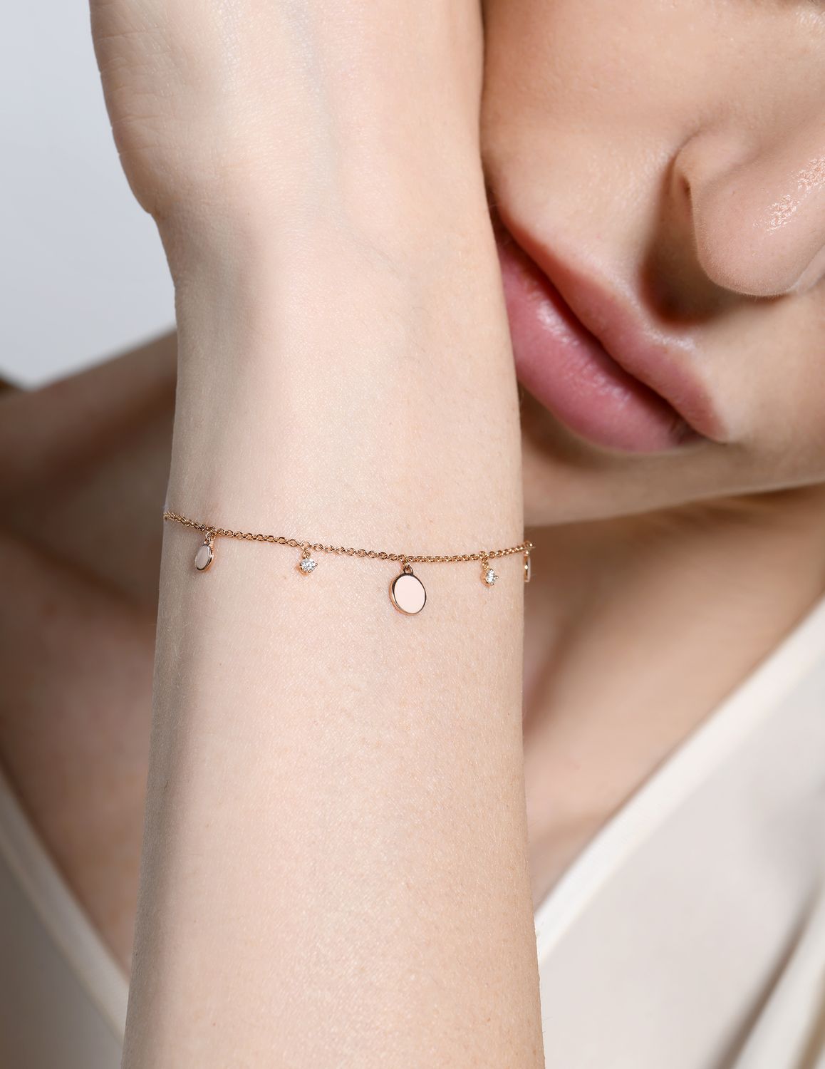 BURATO BRACCIALE MULTI PAILETTES ORO ROSA SMALTATO E DIAMANTI