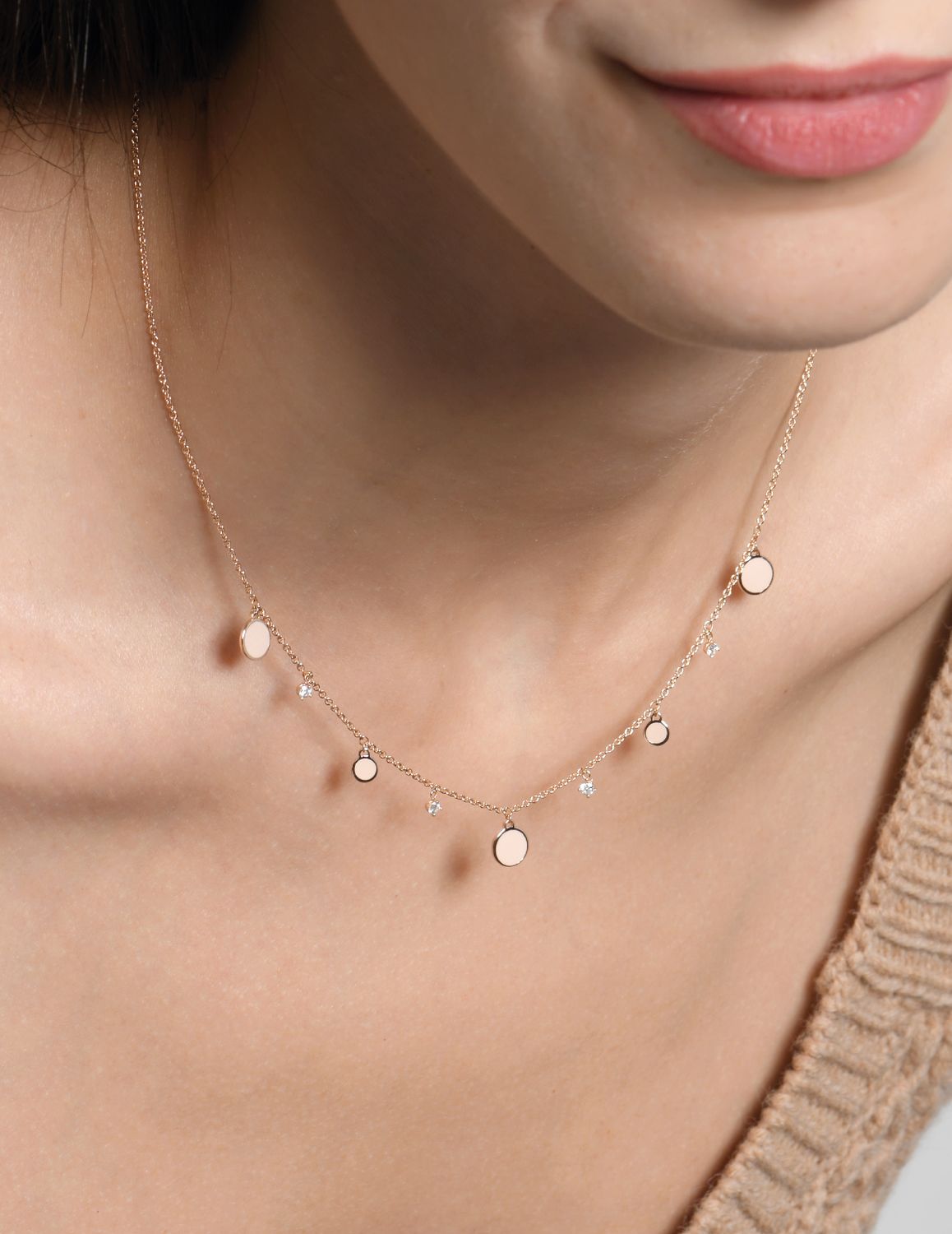 BURATO COLLANA MULTI PAILLETTES ORO ROSA E DIAMANTI