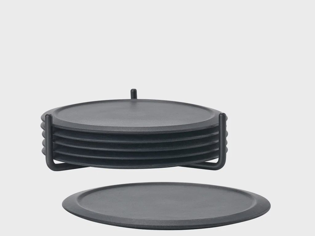 "Singles" onderlegger voor glazen (set van 6 met houder), Colour: zwart