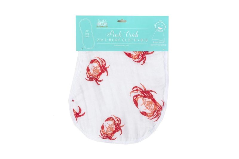 Pink Crab Bib and Burp Cloth
