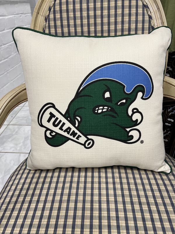 Tulane Logo Pillow with Green Piping