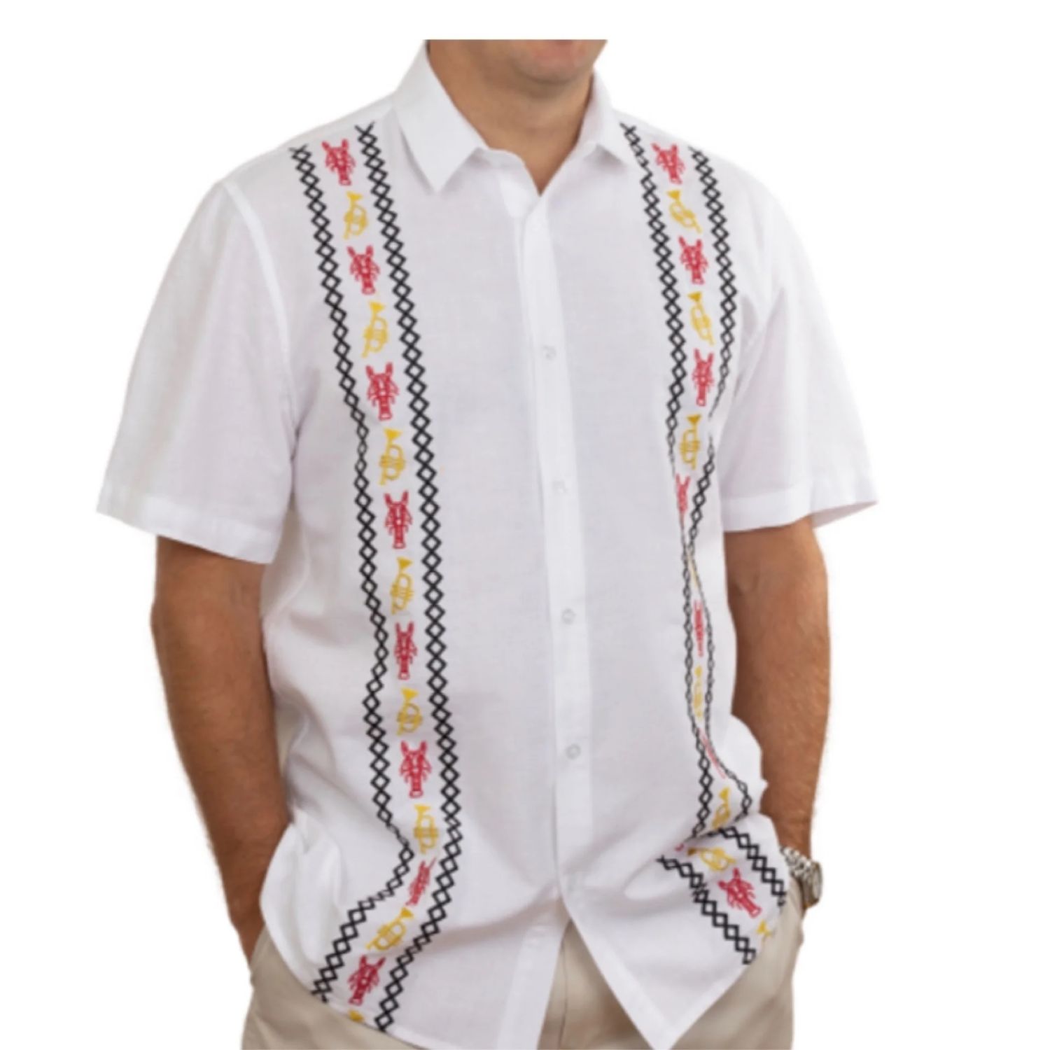 Crawfish and Trumpet Guayabera Shirt