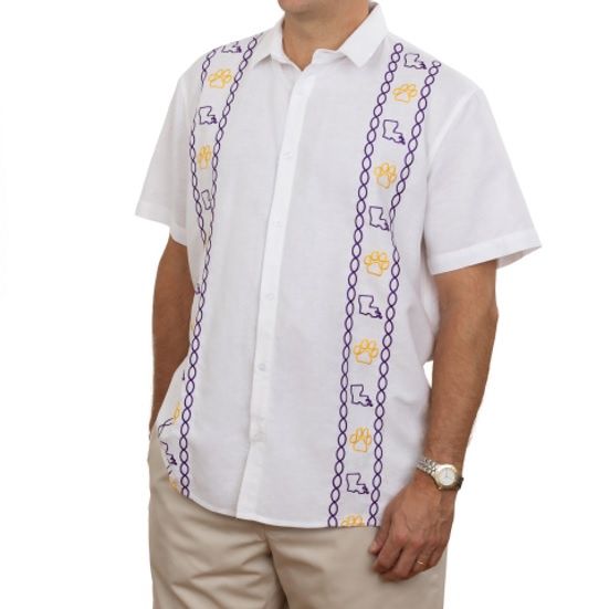 Tiger Paw Purple And Gold  Guayabera Shirt