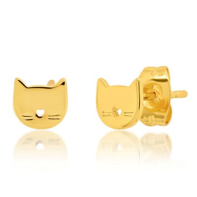 Gold Cat Stud Earrings