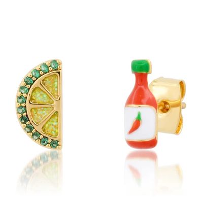 Gold Hot Sauce and Lime Stud Earrings