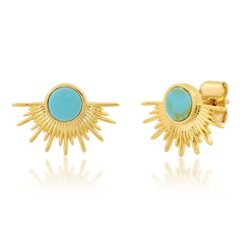 Turquoise art deco starburst stud earring