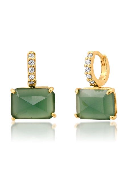 Pave Huggie with East/West Green Stone Earrings