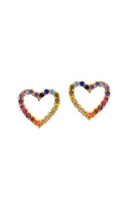 CZ Rainbow Heart Stud Earrings